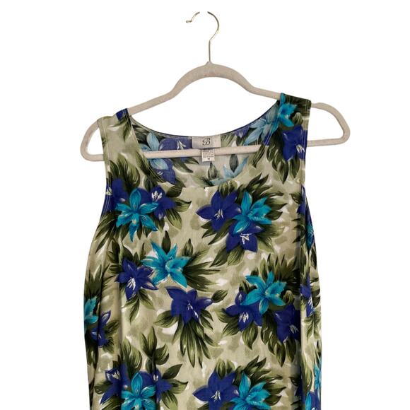 Vintage 80s Blue Green Hawaiian Floral Rayon Sheath Sundress Size Medium - Picture 5 of 15